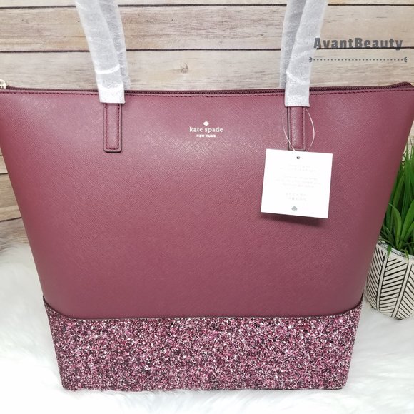 Glitter Kate Spade Penny Greta Court Cherrywood Tote New - Picture 4 of 15